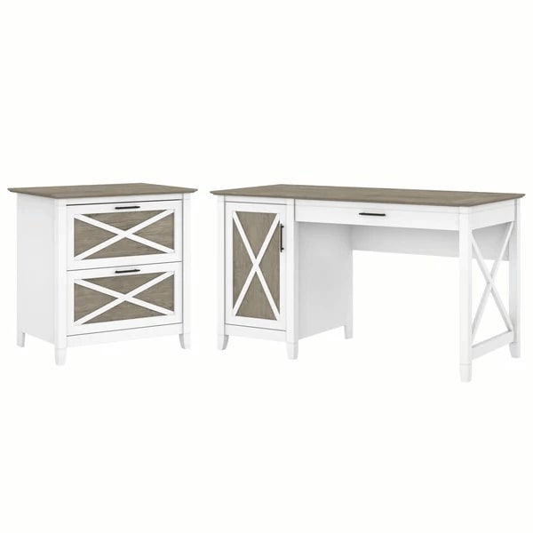 Rustic style desk with drawer lateral file cabinet highlight shiplap gray pure white