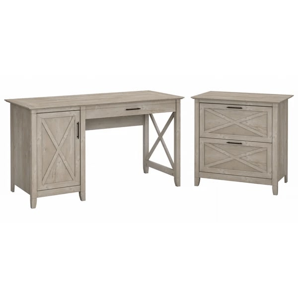 Rustic style desk with drawer lateral file cabinet highlight washed gray