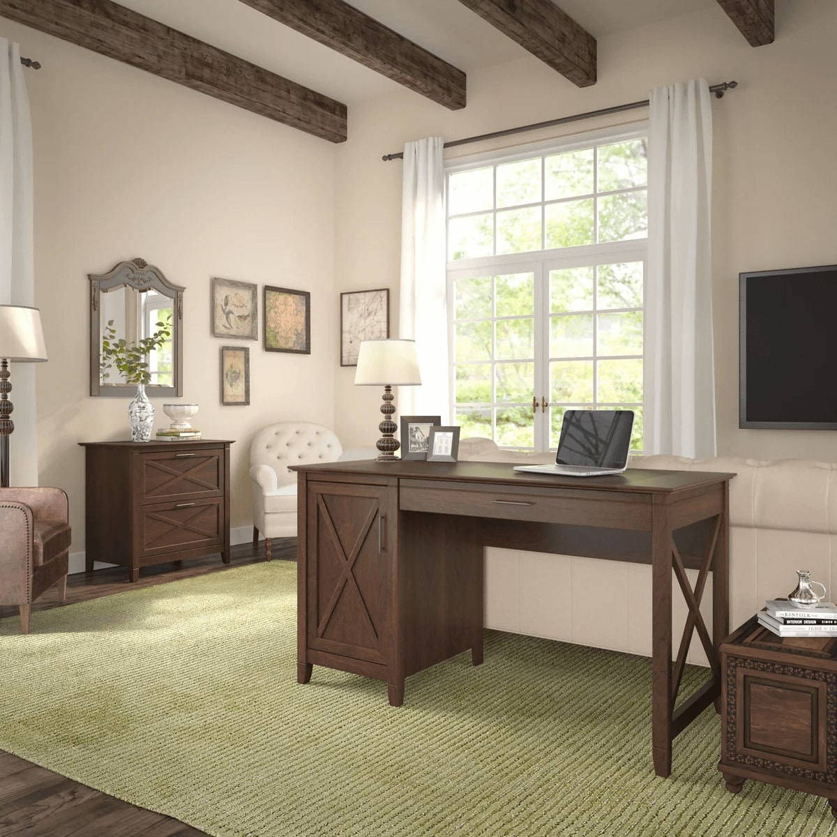 Rustic style desk with drawer lateral file cabinet space view bing cherry