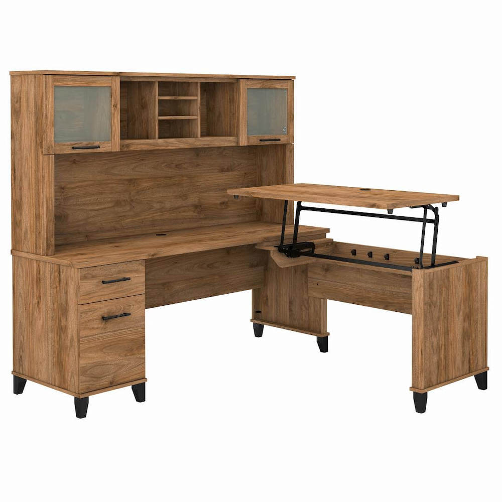 Sit and stand desk sit and stand corner desk computer desk with standing option fresh walnut angle view