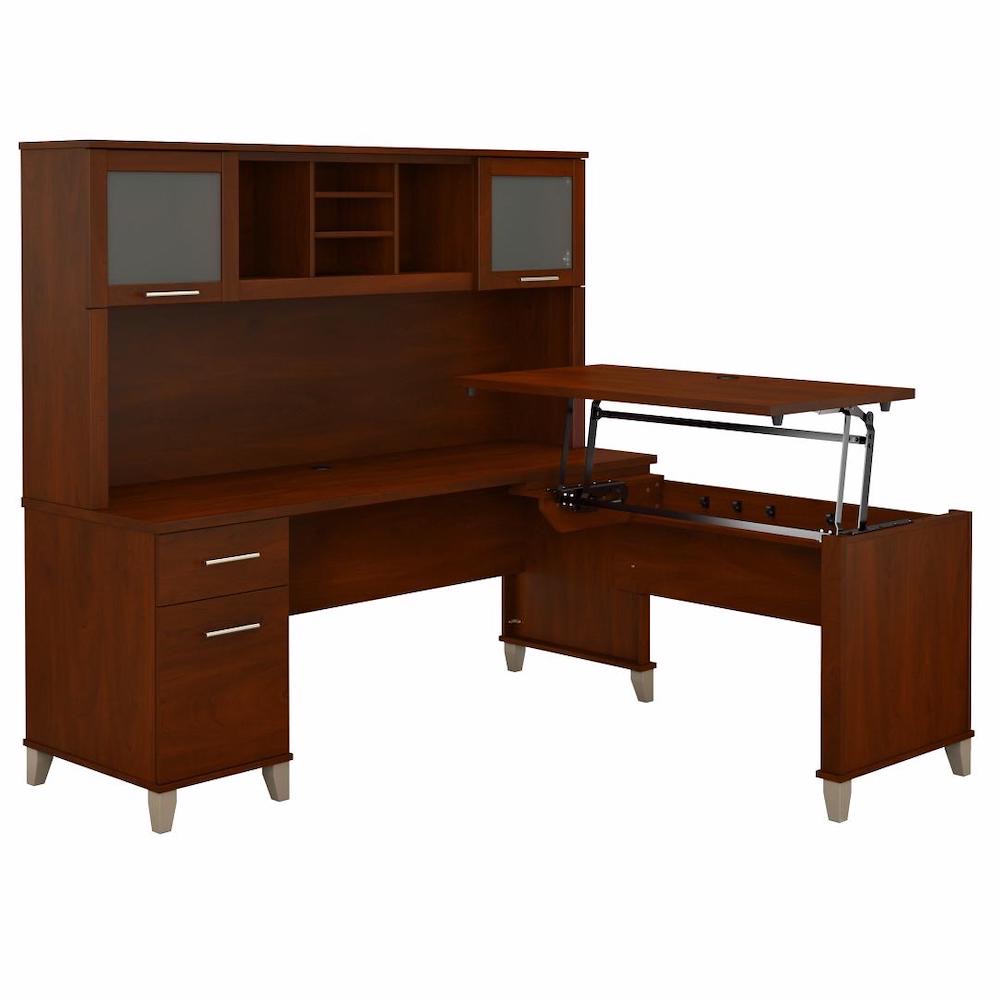Sit and stand desk sit and stand corner desk computer desk with standing option hansen cherry angle view