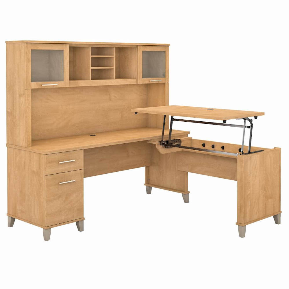 Sit and stand desk sit and stand corner desk computer desk with standing option maple cross angle view