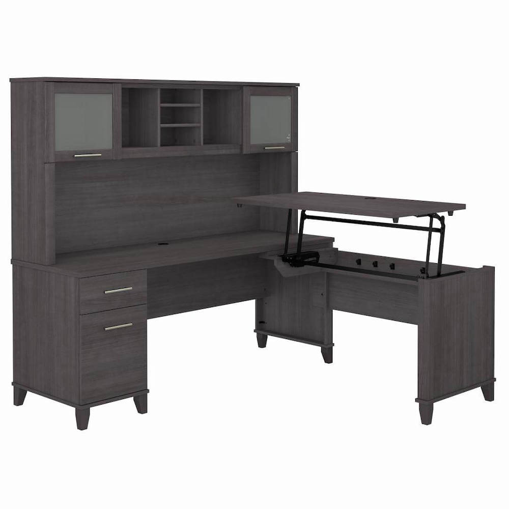 Sit and stand desk sit and stand corner desk computer desk with standing option storm gray angle view
