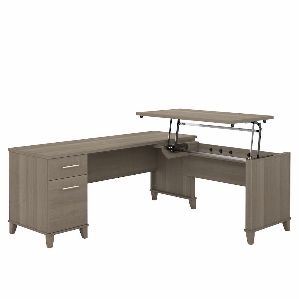 Sit and stand desk sit and stand corner desk l shaped height adjustable desk ash gray angle view 1