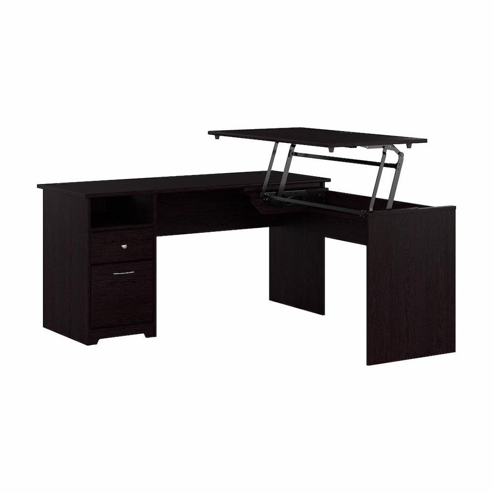 Sit and stand desk sit and stand corner desk standing desk for home office 60w espresso oak angle view 1