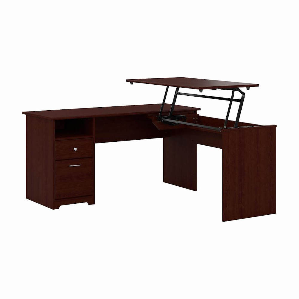 Sit and stand desk sit and stand corner desk standing desk for home office 60w harvest cherry angle view