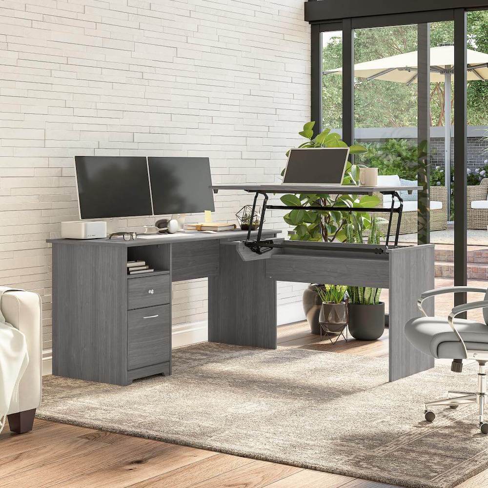 Sit and stand desk sit and stand corner desk standing desk for home office 60w modern gray space view 1