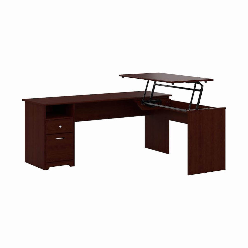 Sit and stand desk sit and stand corner desk standing desk for home office 72w harvest cherry angle view