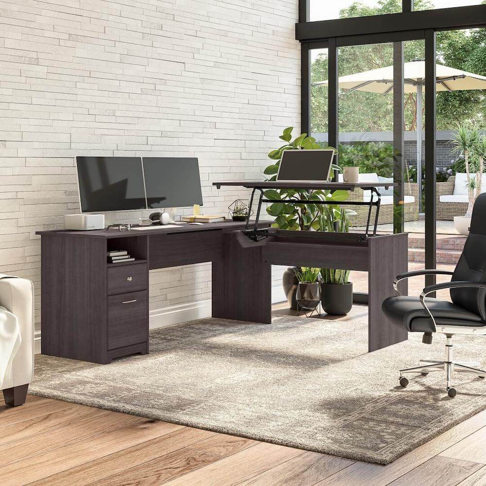 Sit and stand desk sit and stand corner desk standing desk for home office 72w heather gray space view