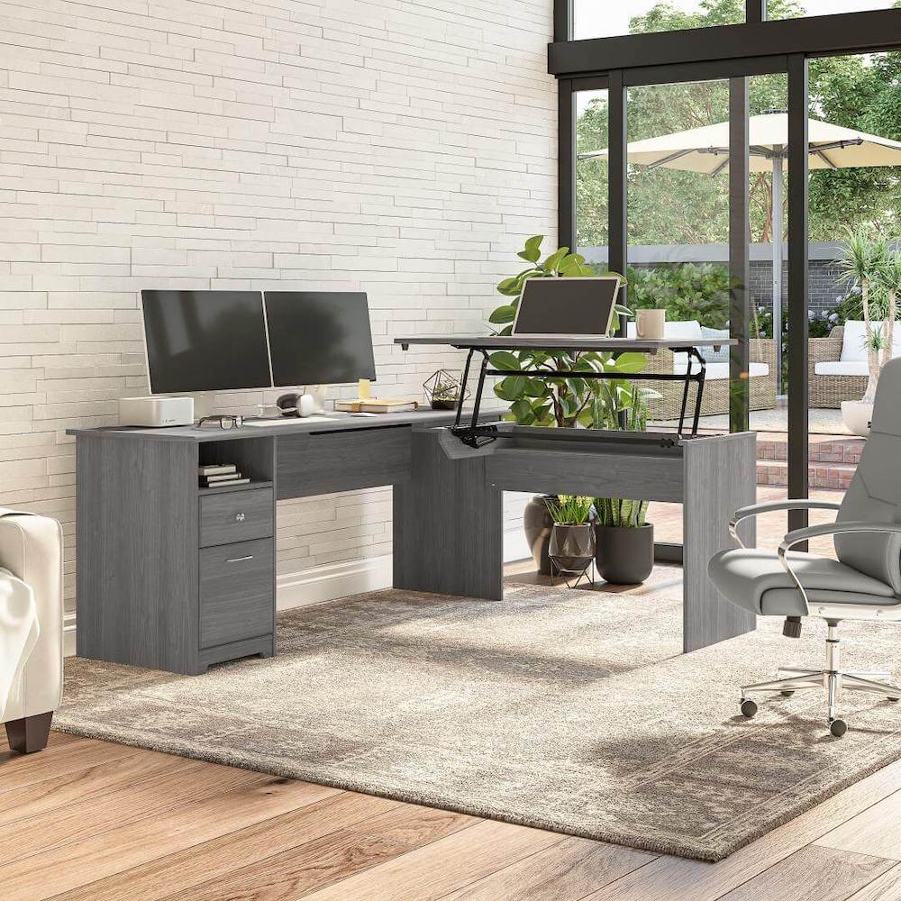 Sit and stand desk sit and stand corner desk standing desk for home office 72w modern gray space view