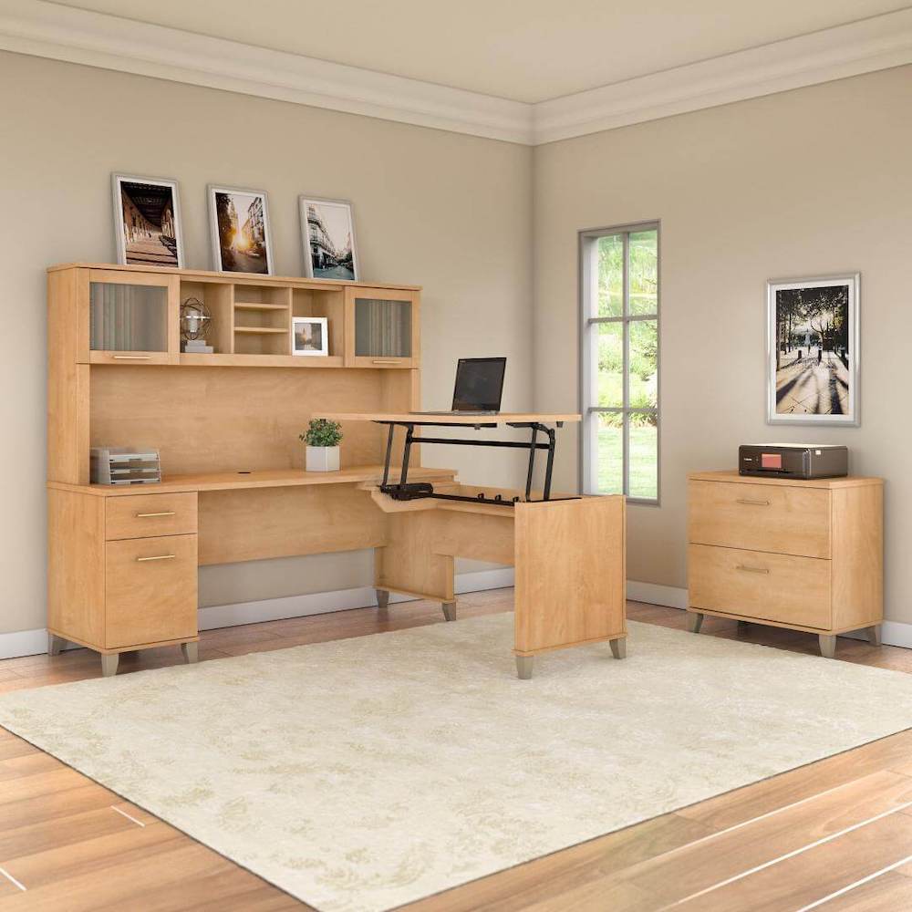 Sit and stand desk sit and stand corner desk standing desk with storage maple cross space view