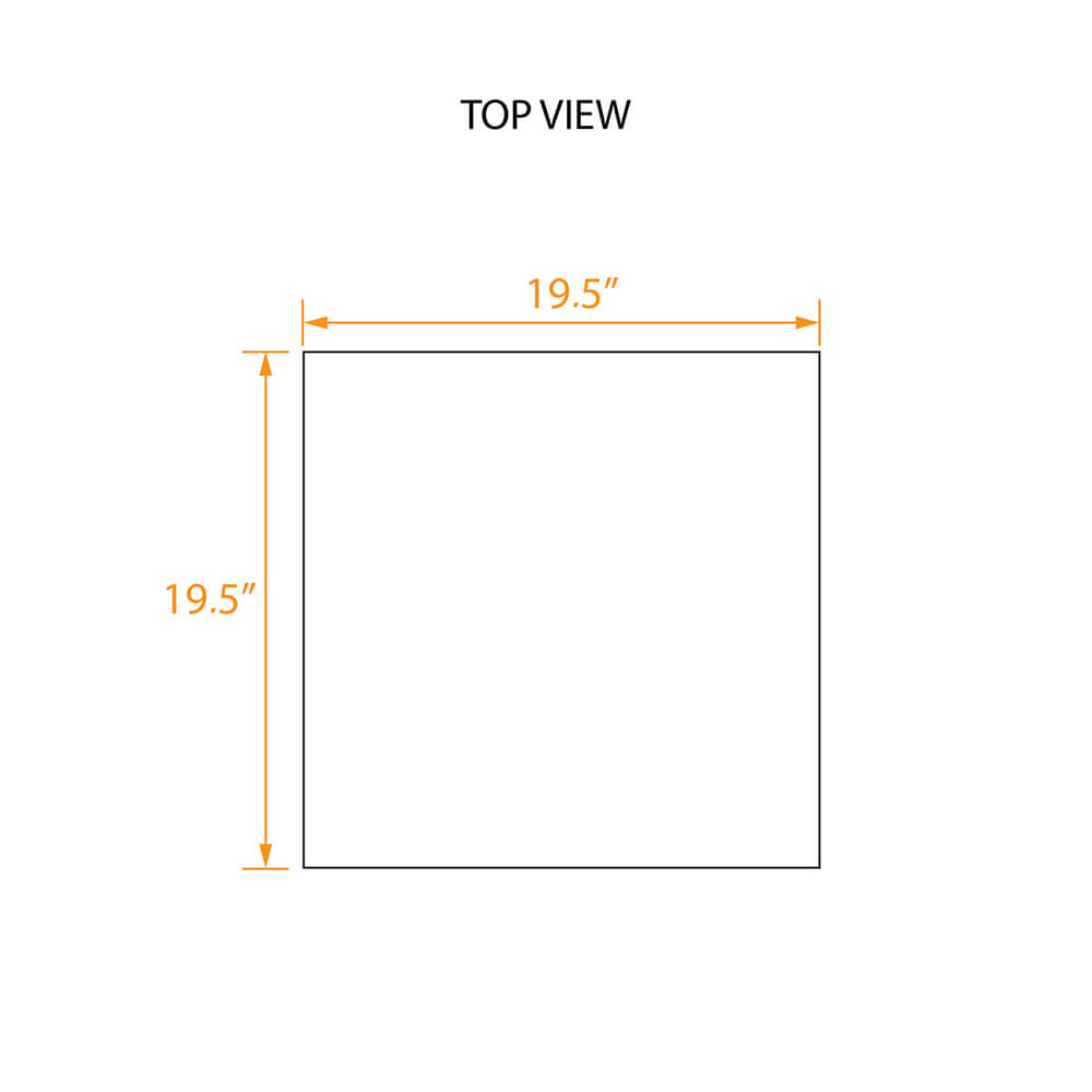 Stainless steel side table cube shape 19 top view dims