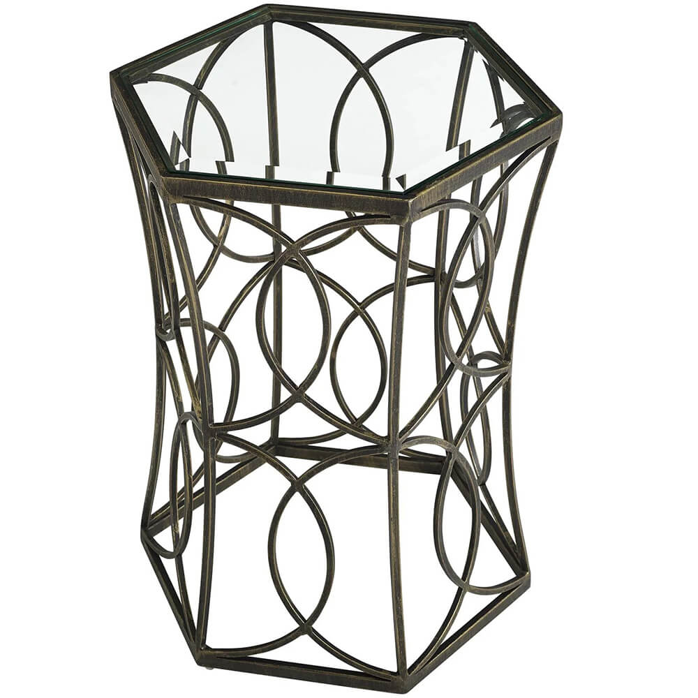 Swirly iron side table angle view