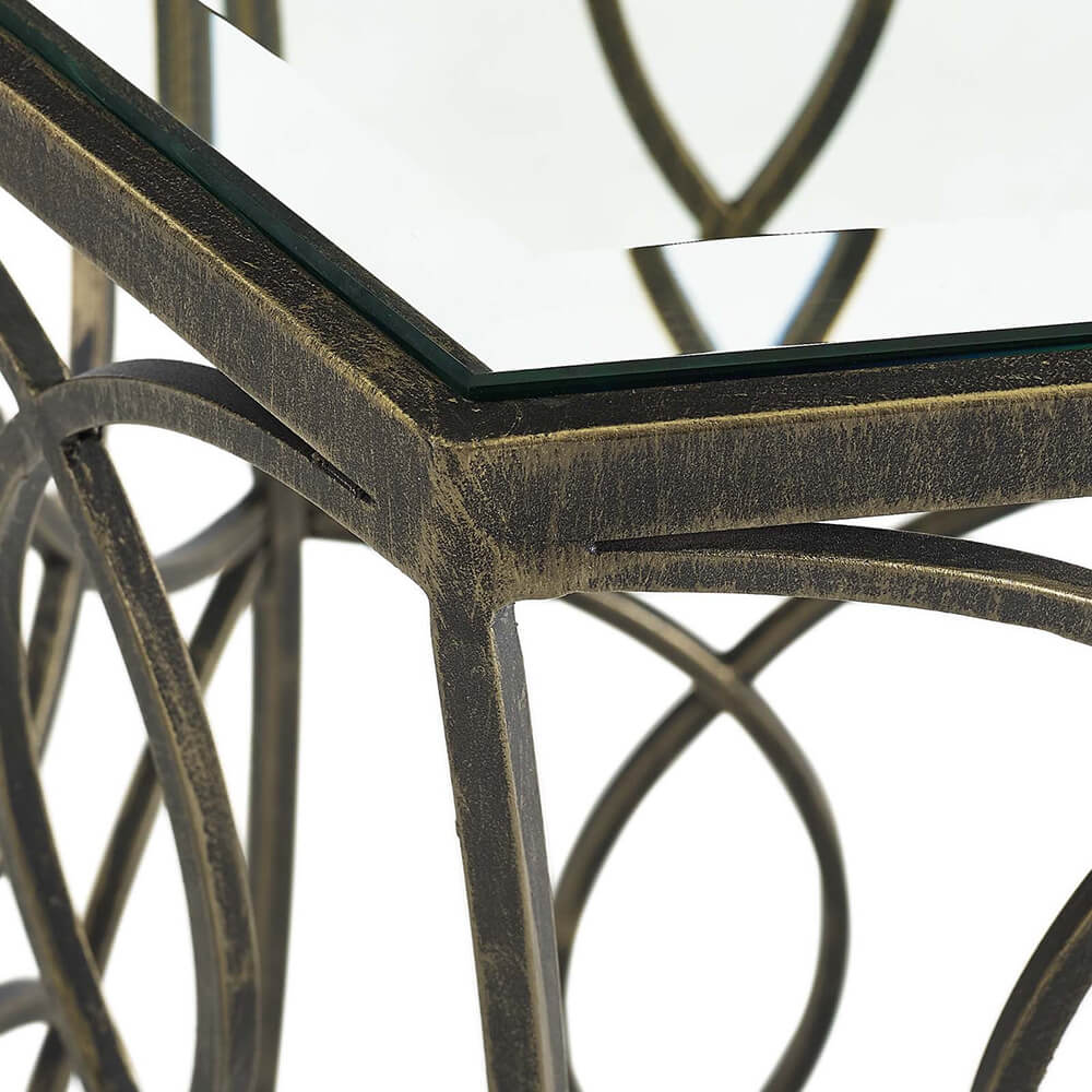 Swirly iron side table close up