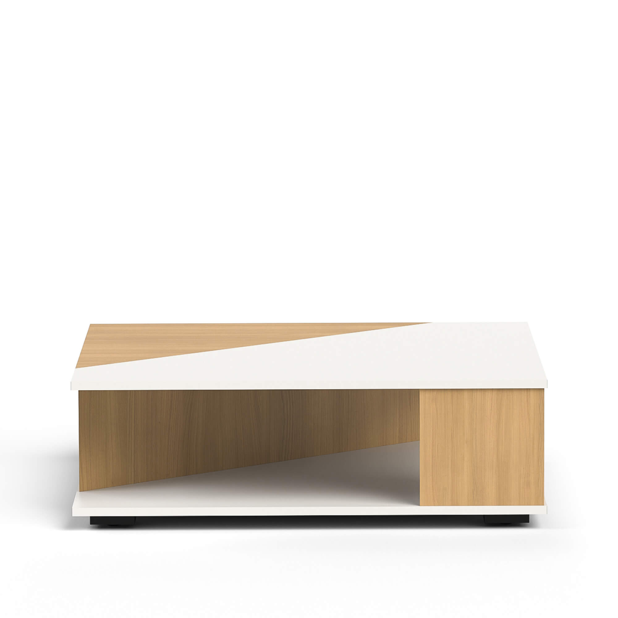 Two tone coffee table display feature highlight wood and white 1