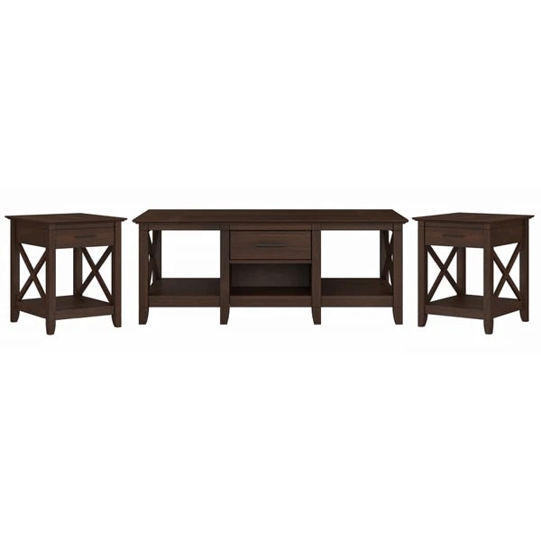 West coffee table with set of two end tables highlight bing cherry