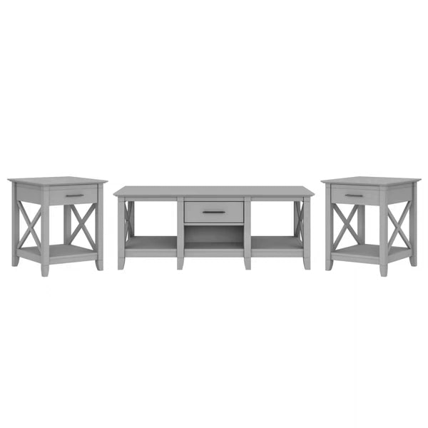 West coffee table with set of two end tables highlight cape cod gray