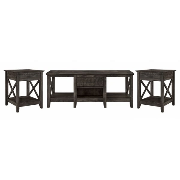 West coffee table with set of two end tables highlight dark gray hickory