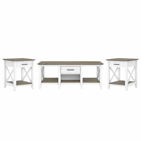 West coffee table with set of two end tables highlight shiplap gray pure white