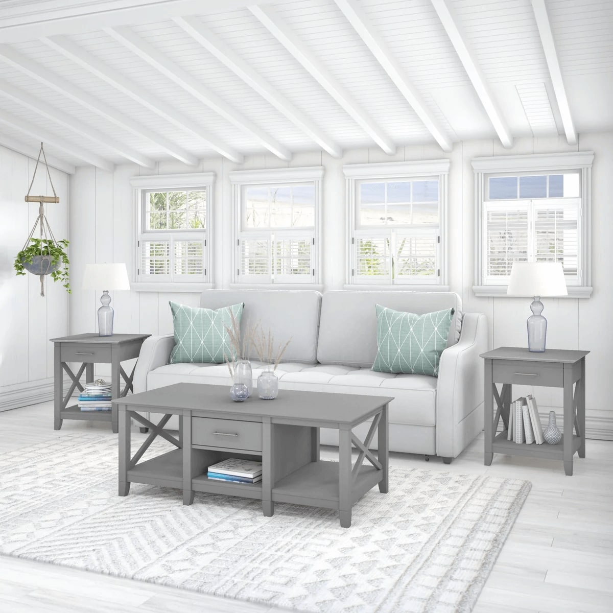 West coffee table with set of two end tables space view cape cod gray