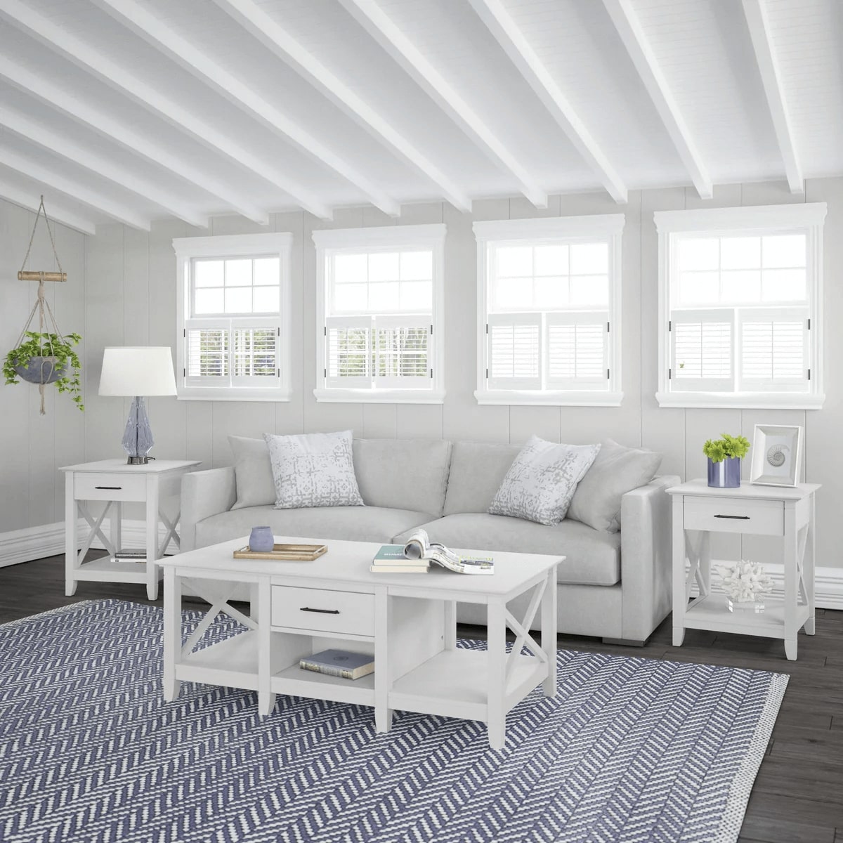 West coffee table with set of two end tables space view pure white oak