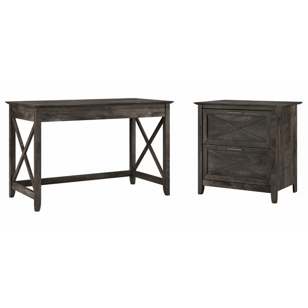 West style desk with 2 drawer lateral file cabinet highlight dark gray hickory