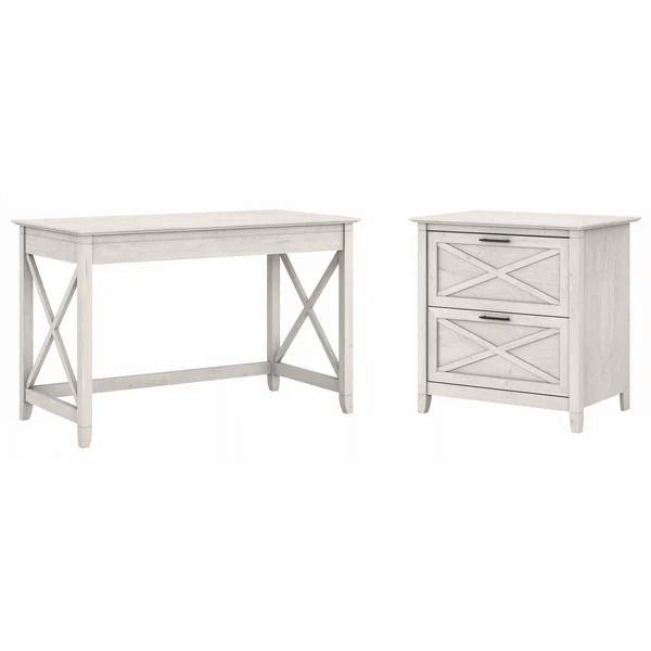 West style desk with 2 drawer lateral file cabinet highlight linen white oak