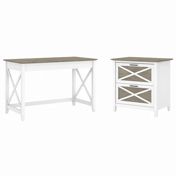 West style desk with 2 drawer lateral file cabinet highlight shiplap gray pure white