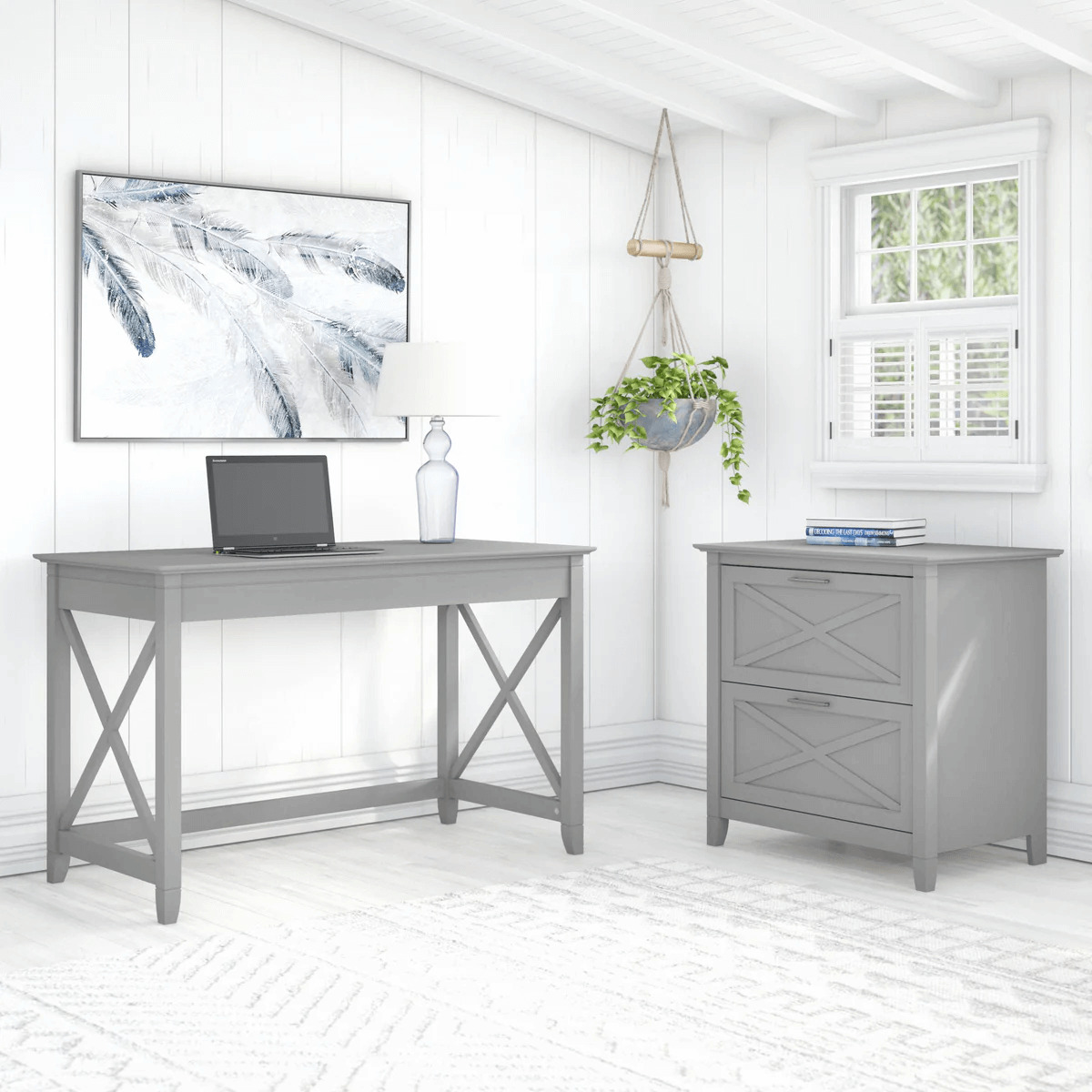 West style desk with 2 drawer lateral file cabinet space view cape cod gray