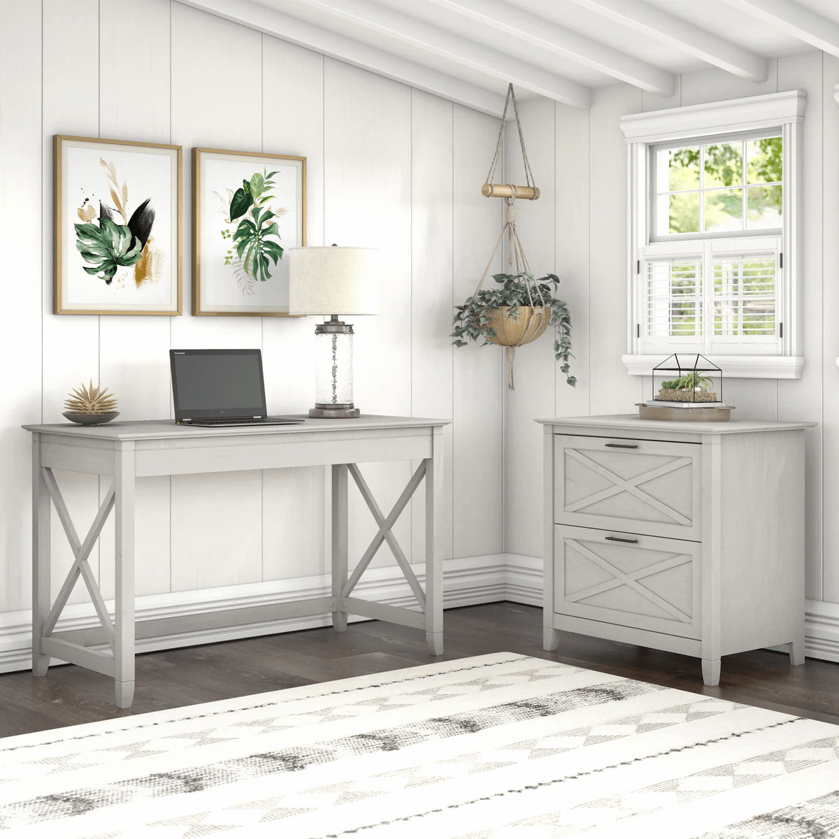 West style desk with 2 drawer lateral file cabinet space view linen white oak