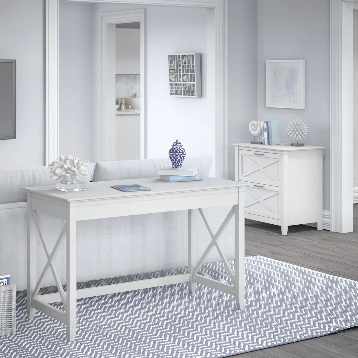 West style desk with 2 drawer lateral file cabinet space view pure white oak