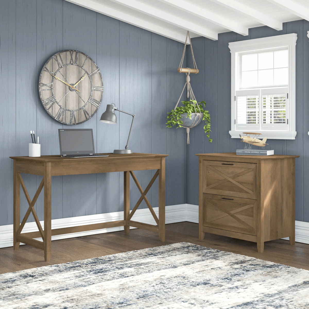 West style desk with 2 drawer lateral file cabinet space view reclaimed pine