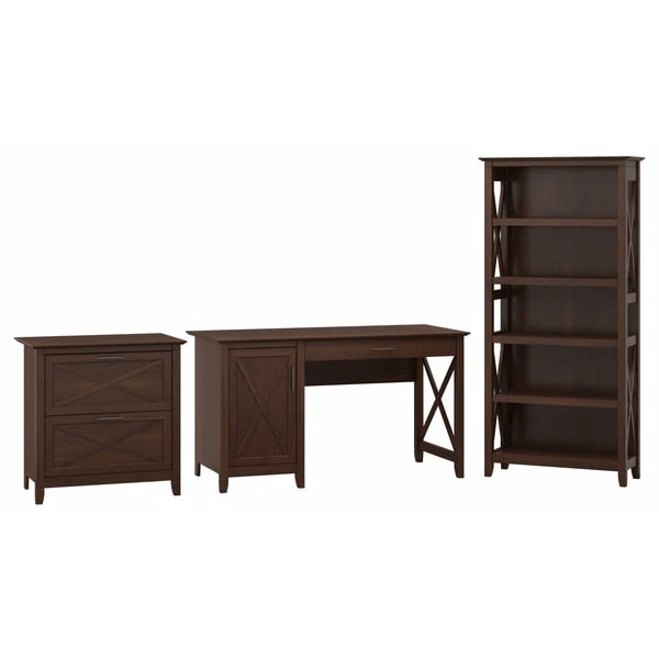 West style desk with drawer file cabinet and 5 shelf bookcase highlight bing cherry