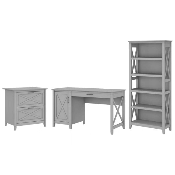West style desk with drawer file cabinet and 5 shelf bookcase highlight cape cod gray