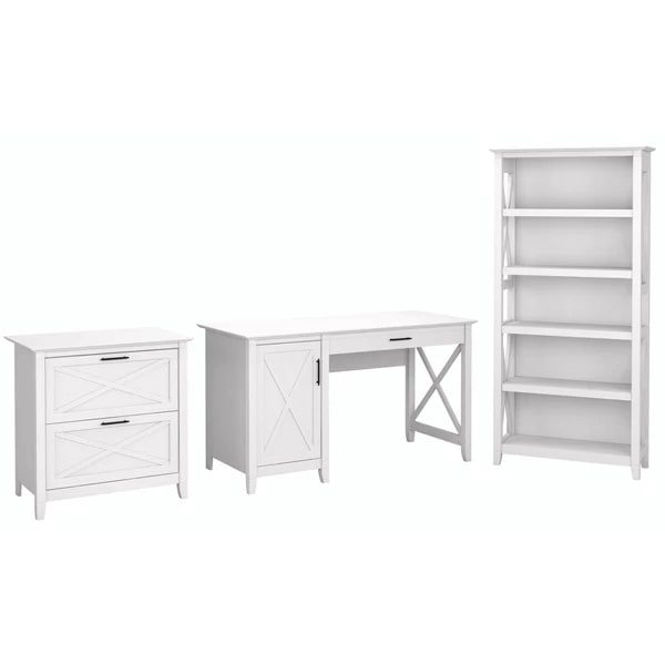 West style desk with drawer file cabinet and 5 shelf bookcase highlight pure white oak