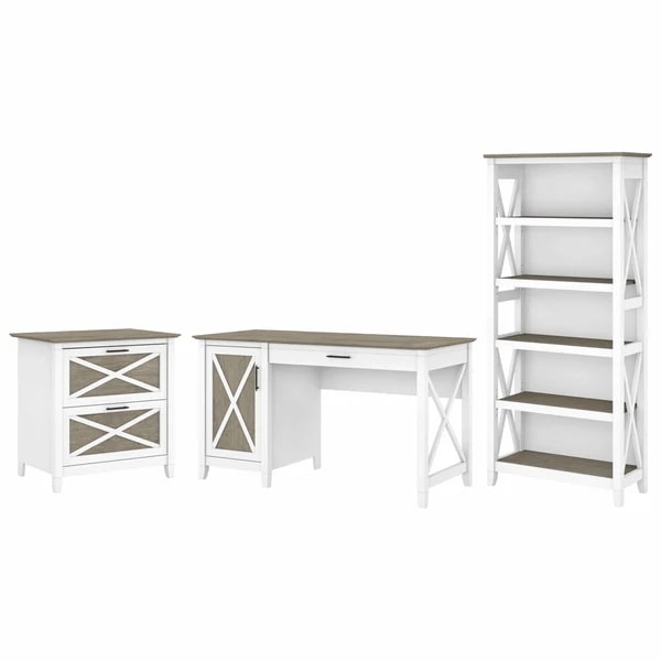 West style desk with drawer file cabinet and 5 shelf bookcase highlight shiplap gray pure white