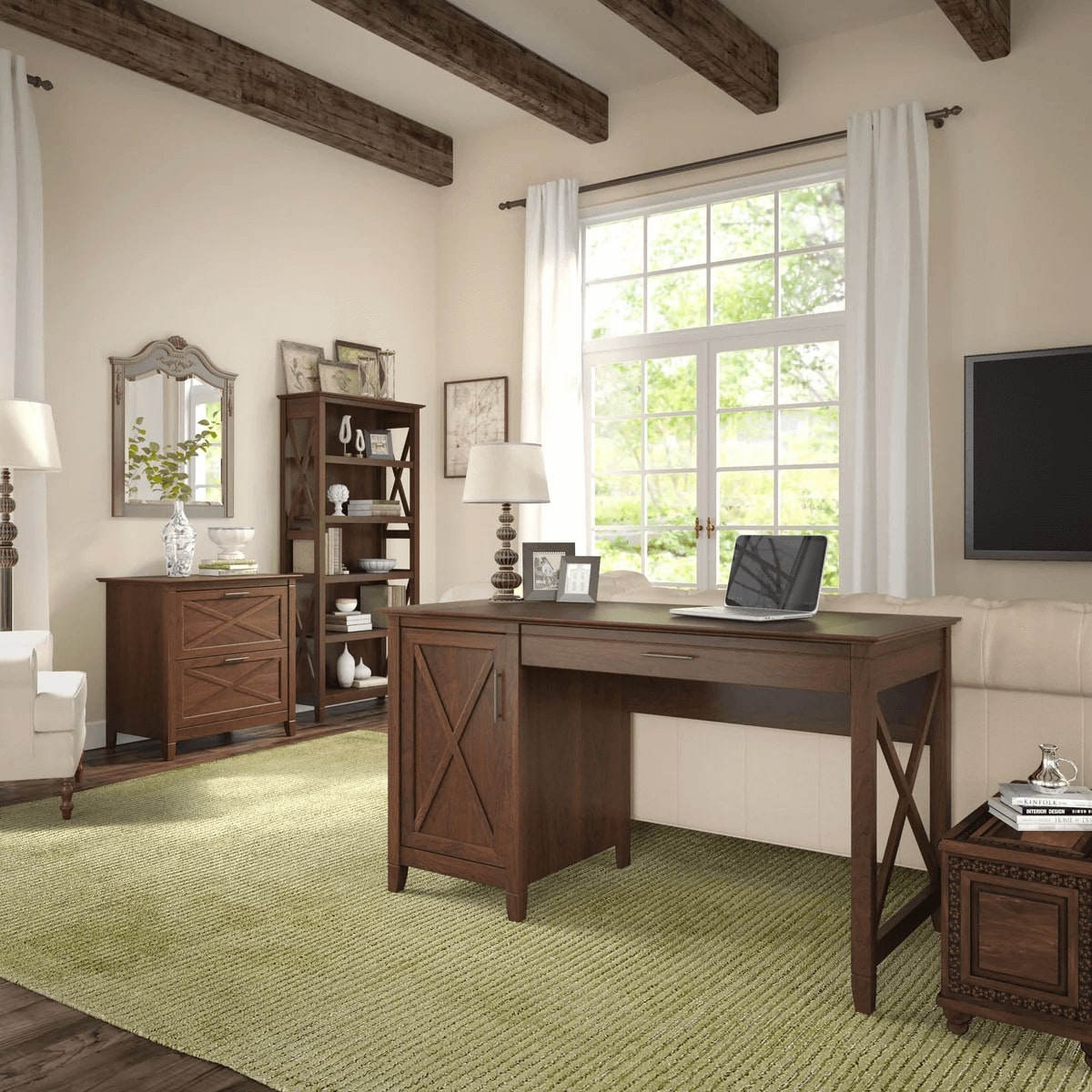 West style desk with drawer file cabinet and 5 shelf bookcase space view bing cherry