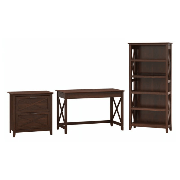 Western style desk with drawer lateral file cabinet and 5 shelf bookcase highlight bing cherry