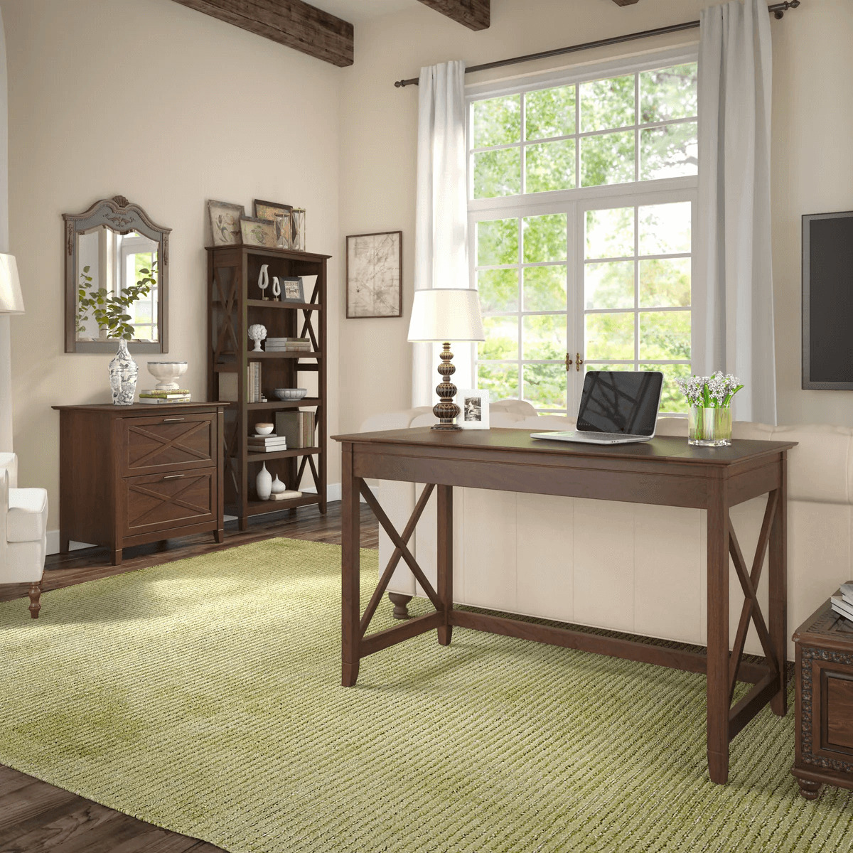 Western style desk with drawer lateral file cabinet and 5 shelf bookcase space view bing cherry