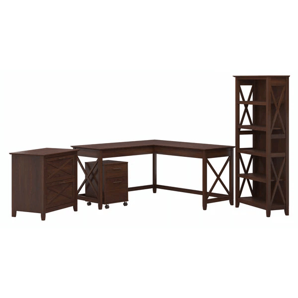 Western style office desk 5 shelf open bookcase highlight bing cherry