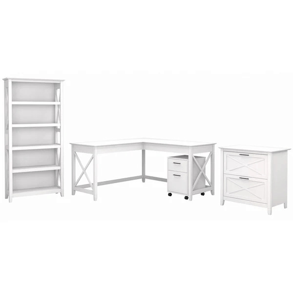 Western style office desk 5 shelf open bookcase highlight pure white oak