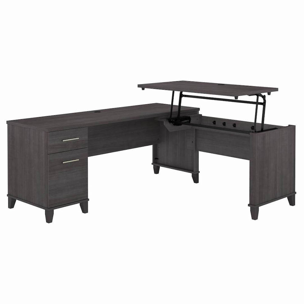 Sit and stand desk sit and stand corner desk l shaped height adjustable desk storm gray angle view