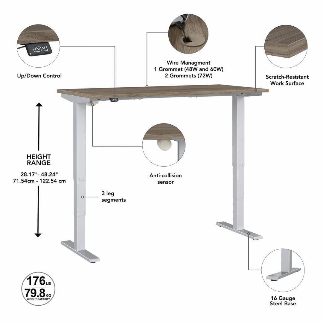 Sit stand desk adjustable 48w x 24d features