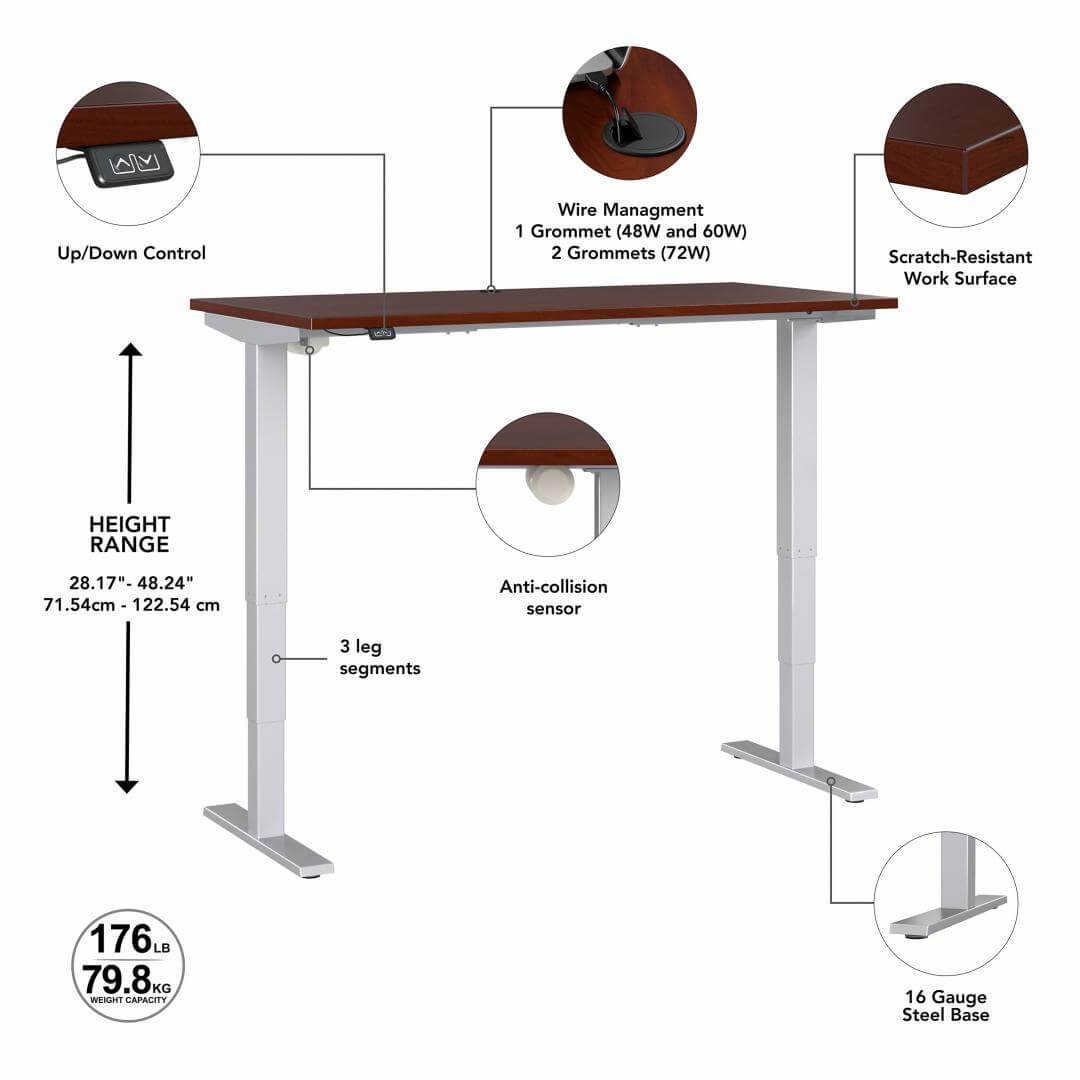 Sit stand desk adjustable 72w x 30d features