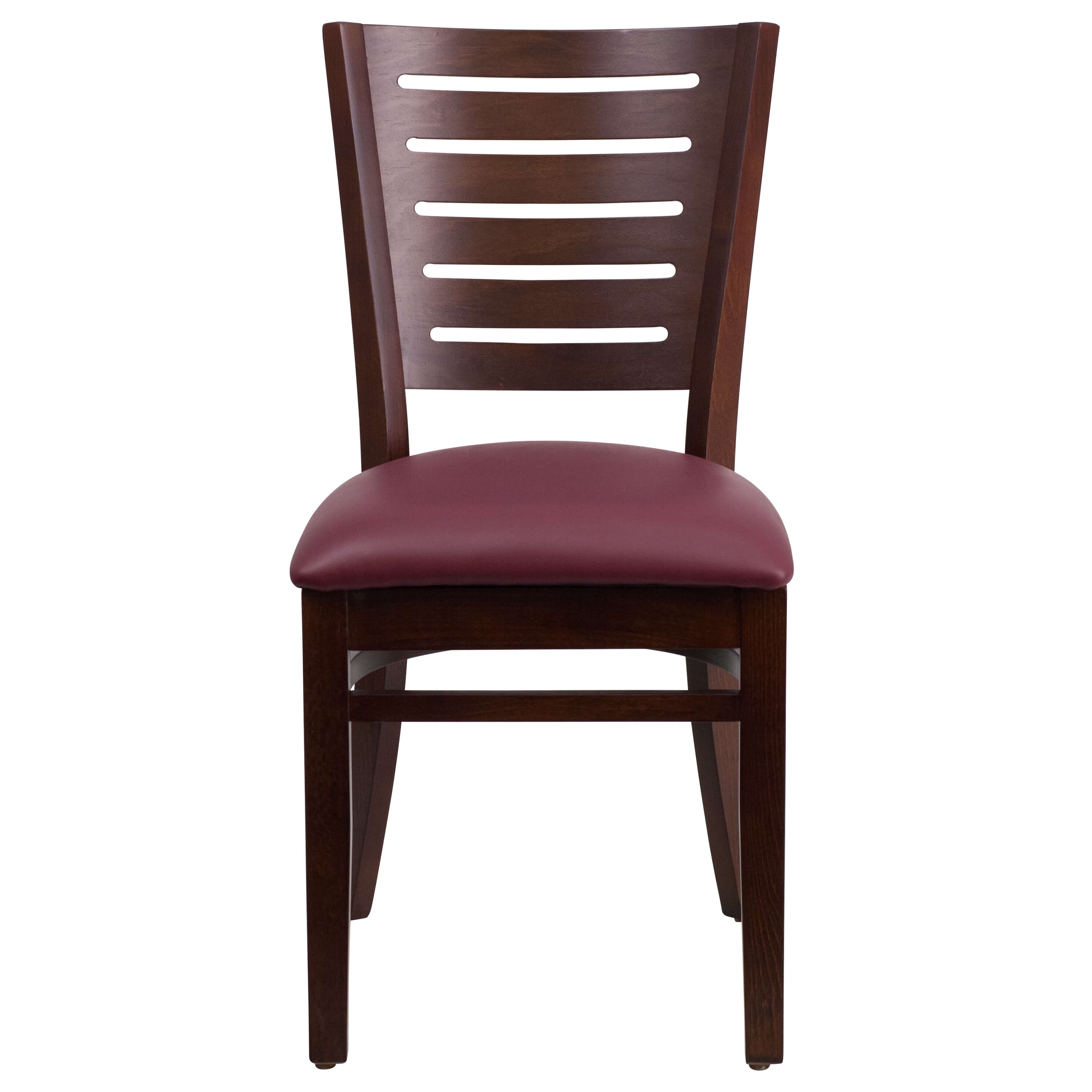 Slat back restaurant wood chair front view