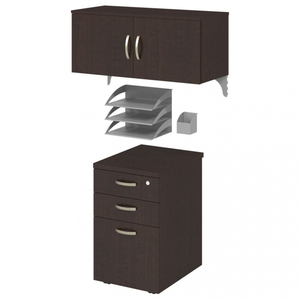 Straight cubicle workstation with storage mocha cherry