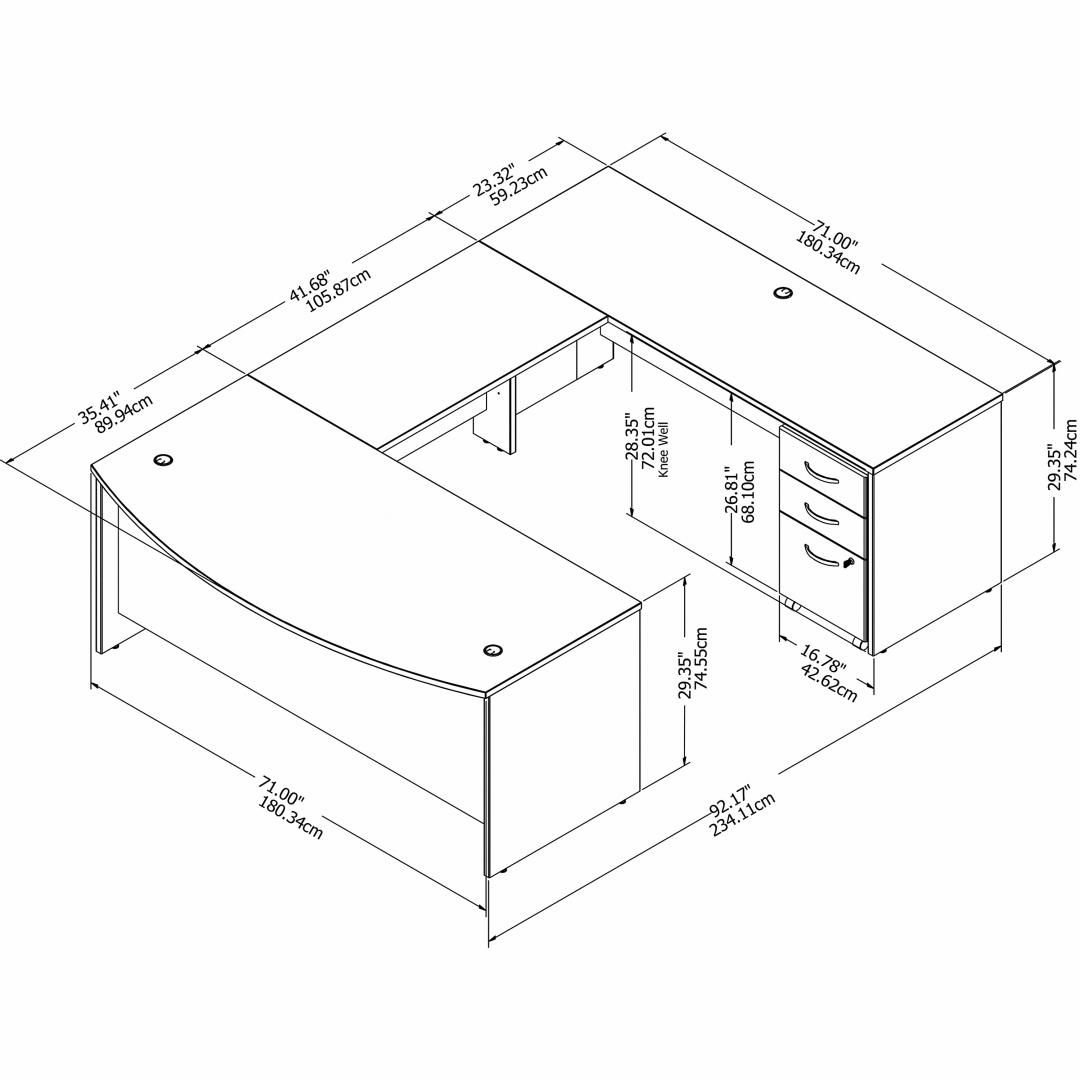 Besto office desk u shape 71w x 92d measures