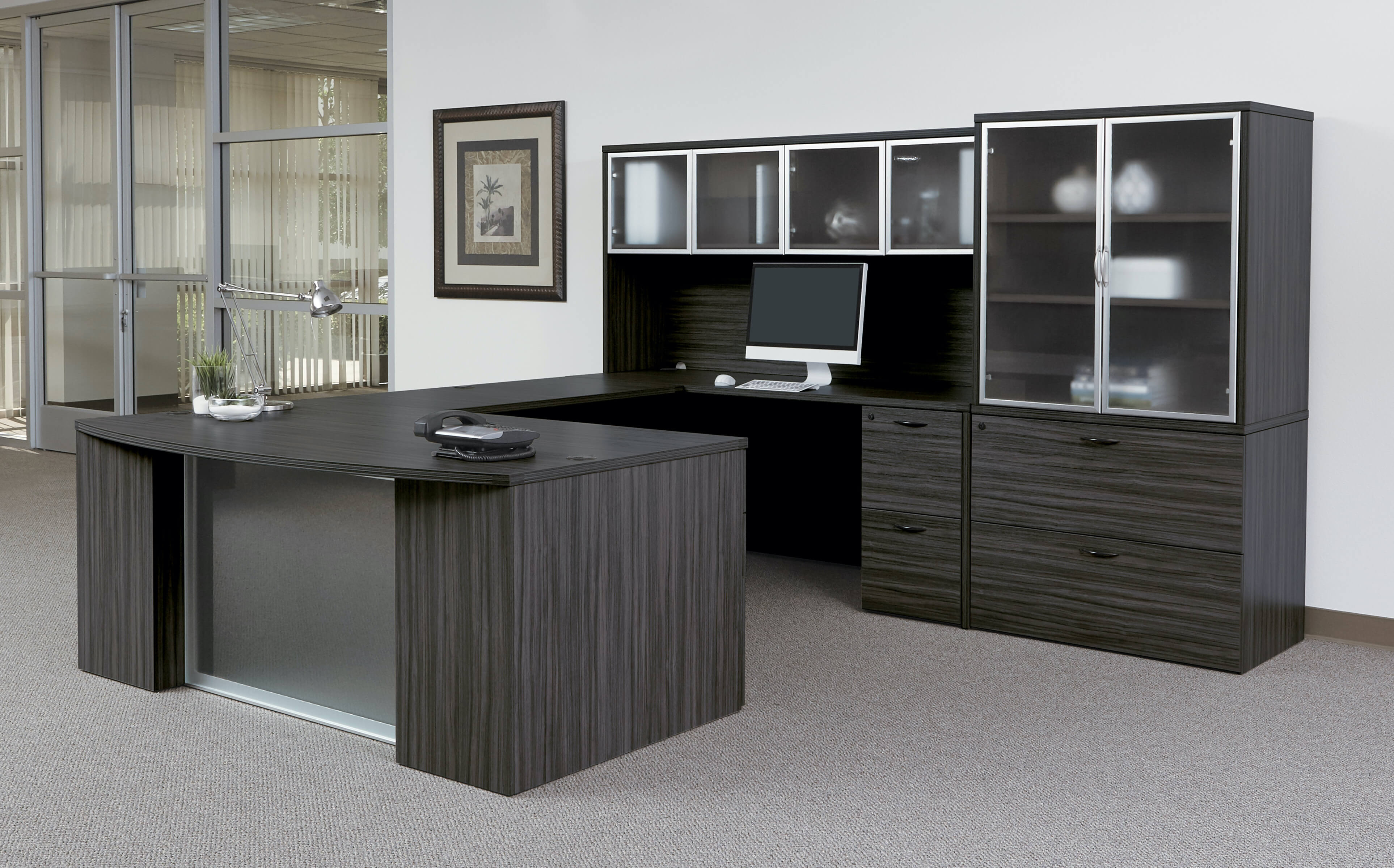 U Shaped Desk With Hutch - Modern U Shaped Executive Desk Novato 107W x