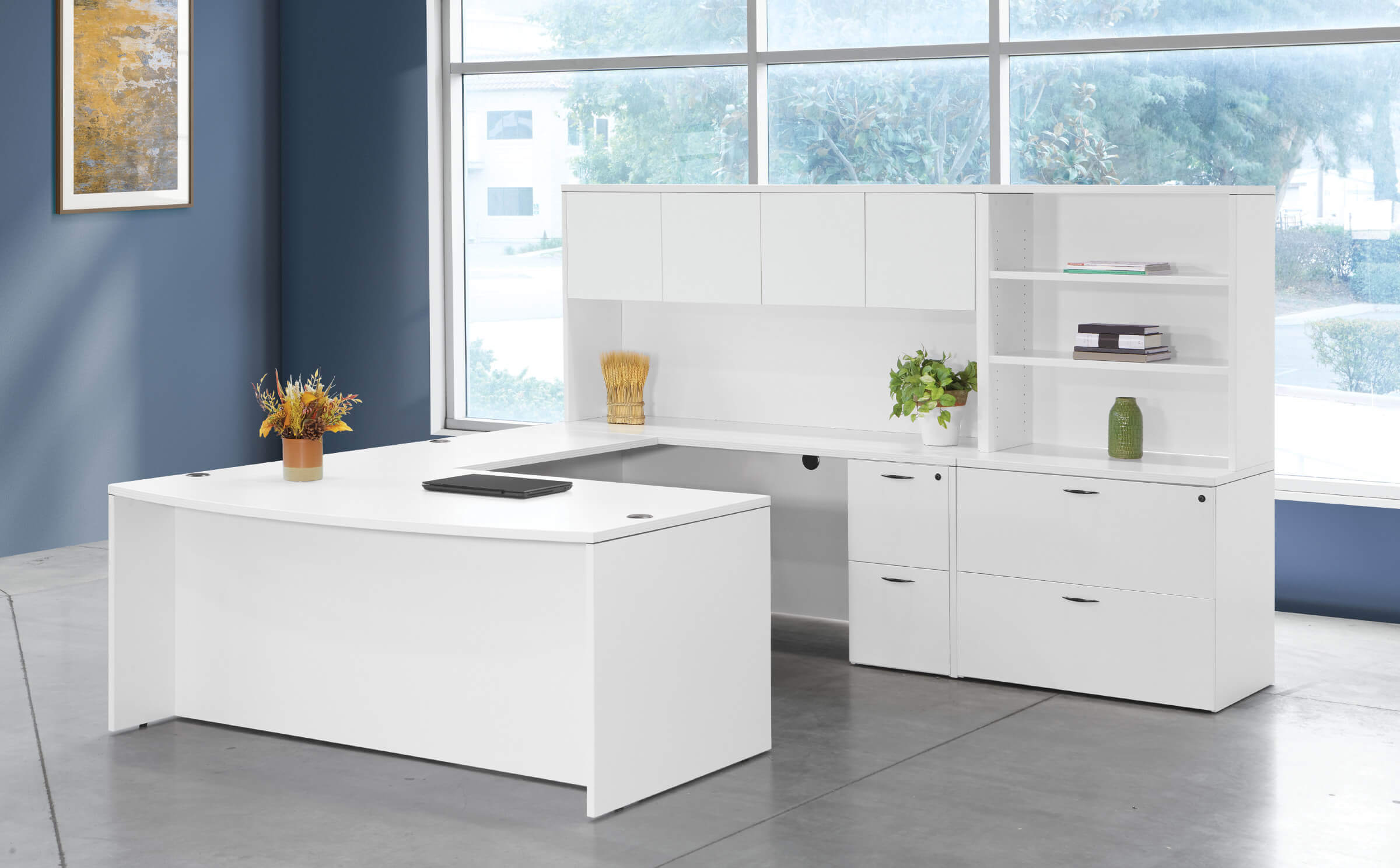 U Shaped Desk With Hutch - Contemporary U Shaped Desk Novato 107W x 112D