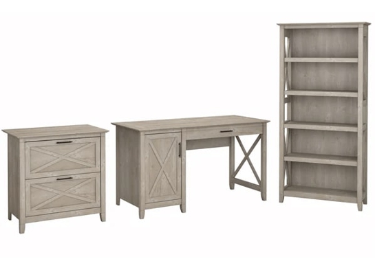 West style desk with drawer file cabinet and 5 shelf bookcase highlight washed gray West style desk with drawer file cabinet and 5 shelf bookcase highlight washed gray